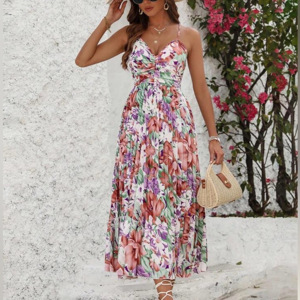 Floral backless midi dress.  NWOT.  Size small.